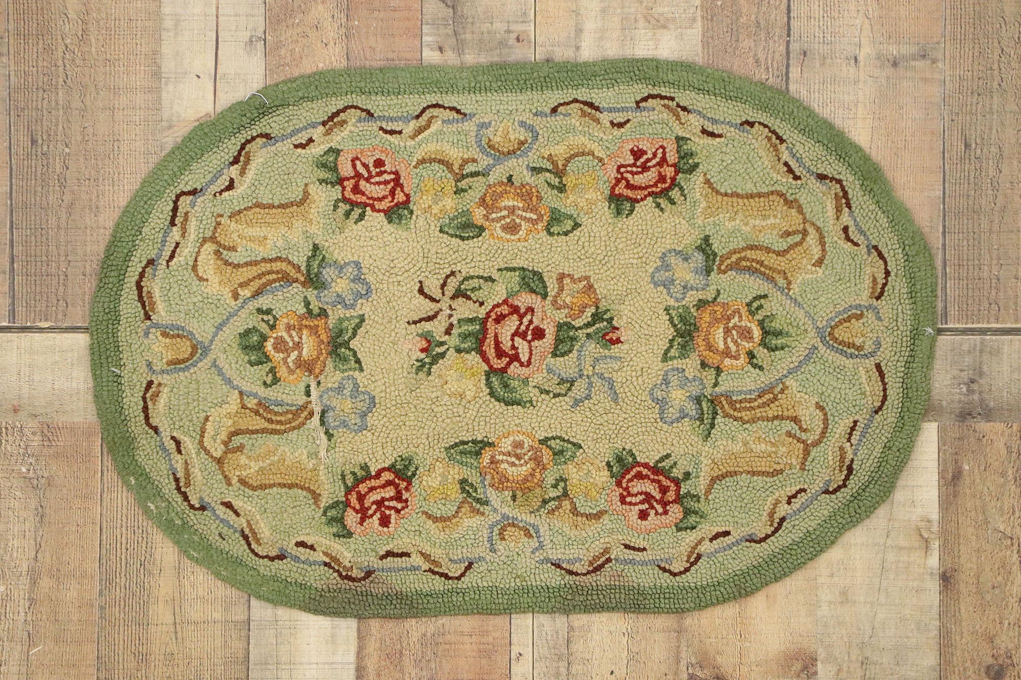 Alfombra china antigua Aubusson con ganchos florales Lana en venta