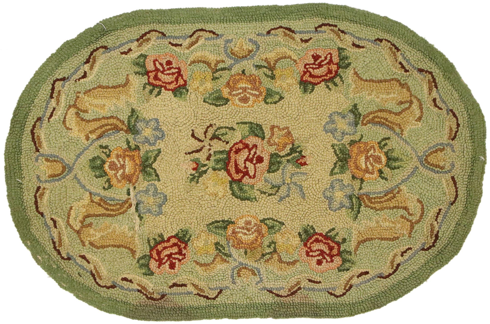Antique Chinese Aubusson Floral Hooked Rug For Sale 2