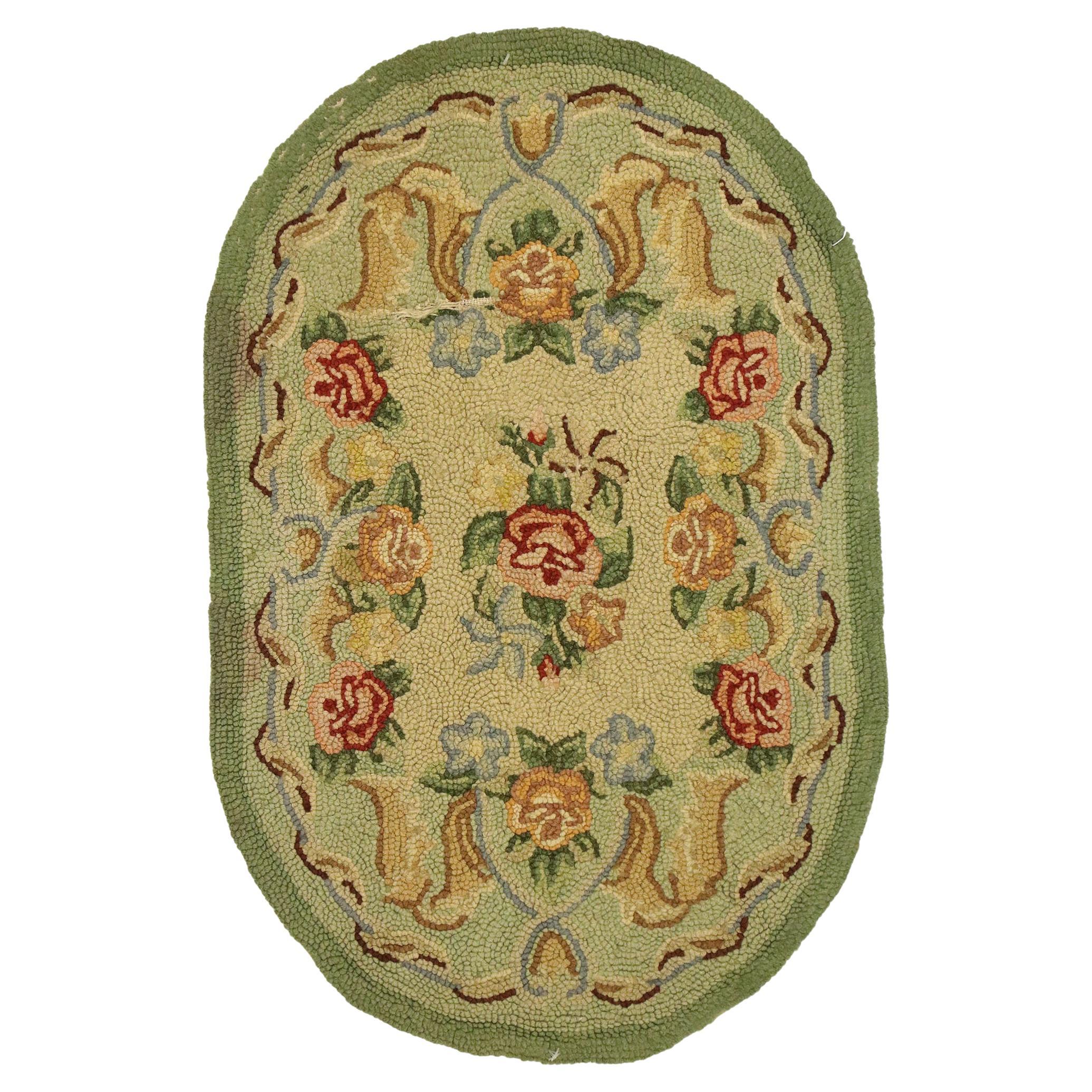 Antique Chinese Aubusson Floral Hooked Rug For Sale