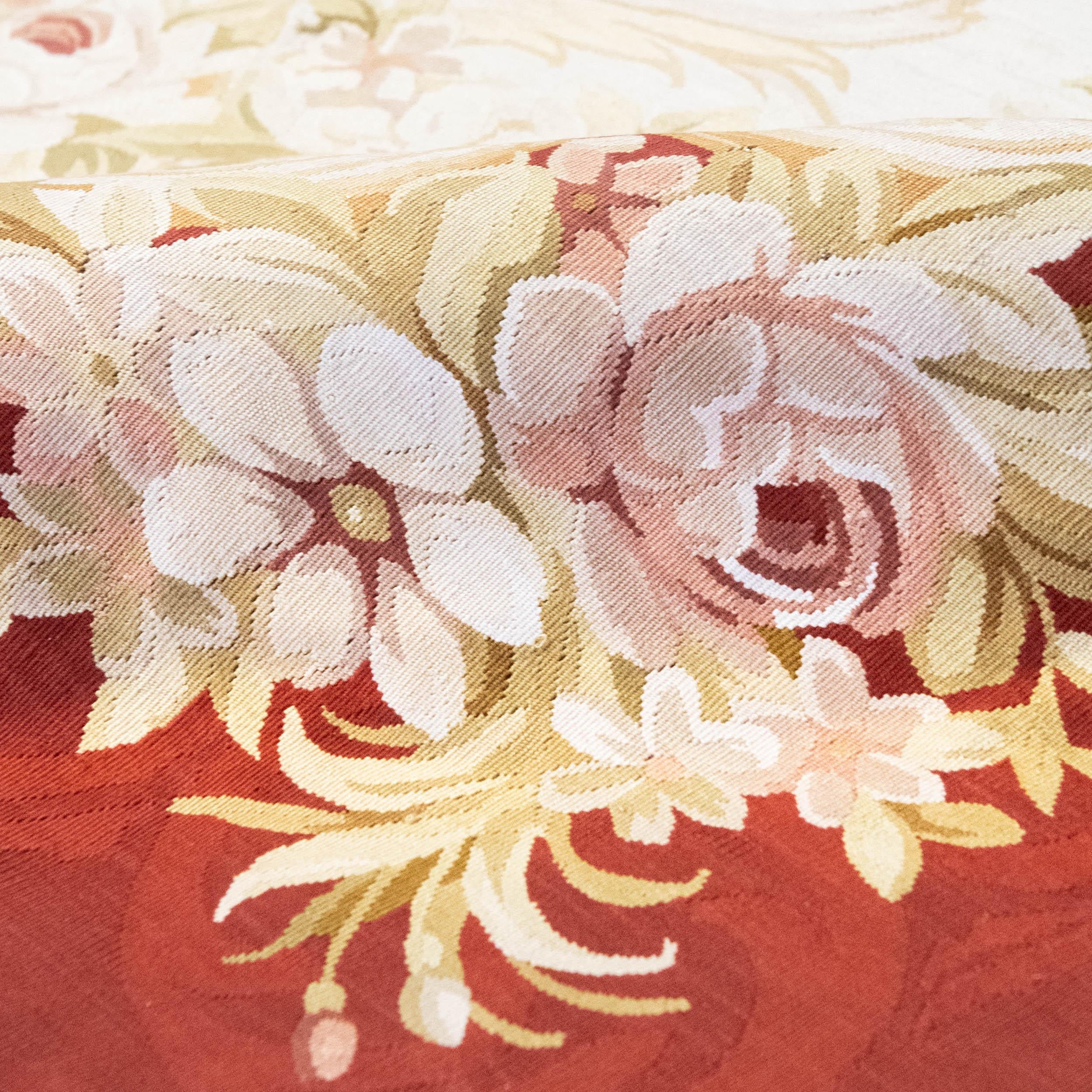 Hand-Woven Unique Chinese Aubusson Handwoven Luxury Silk Red / Ivory For Sale