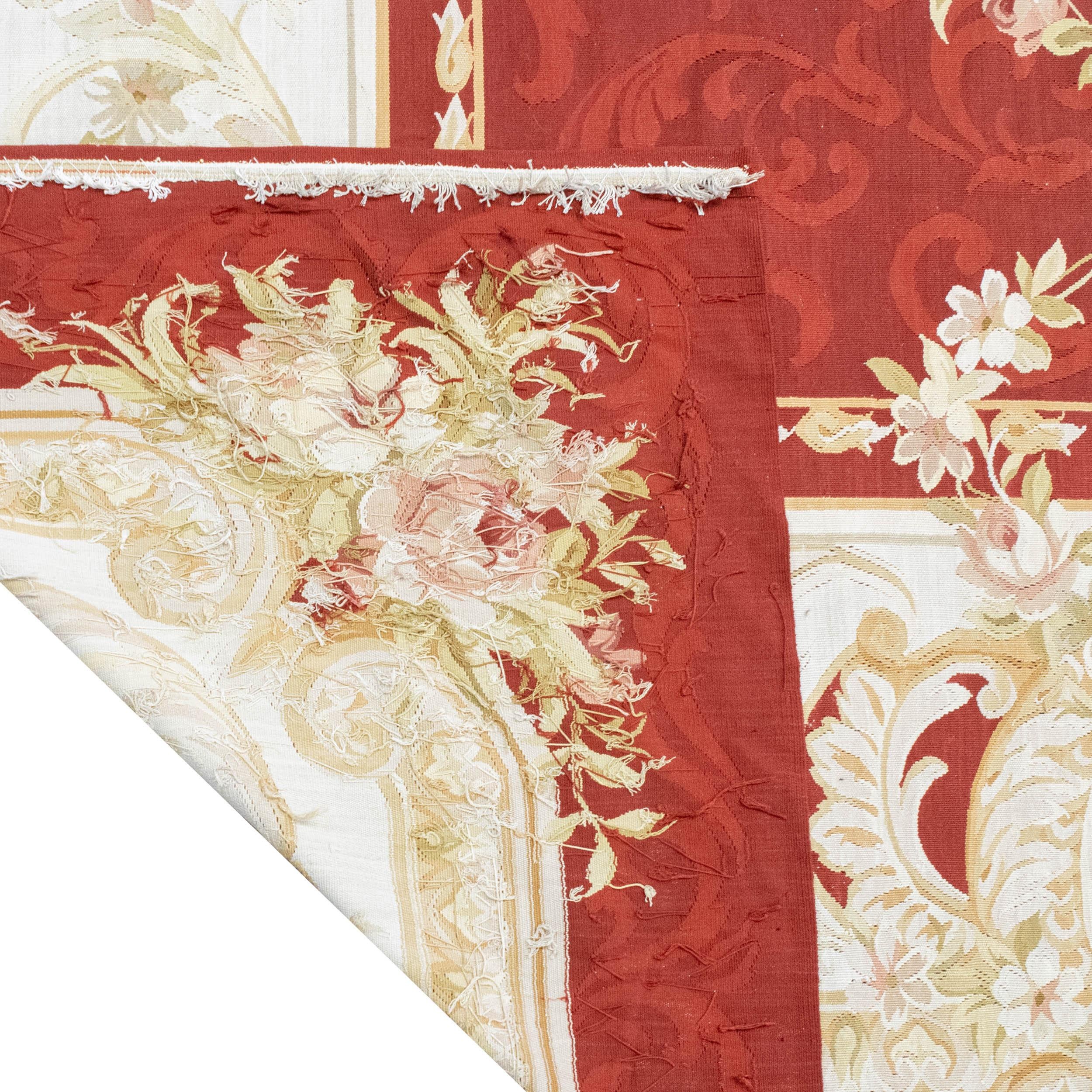 Unique Chinese Aubusson Handwoven Luxury Silk Red / Ivory In New Condition For Sale In Secaucus, NJ