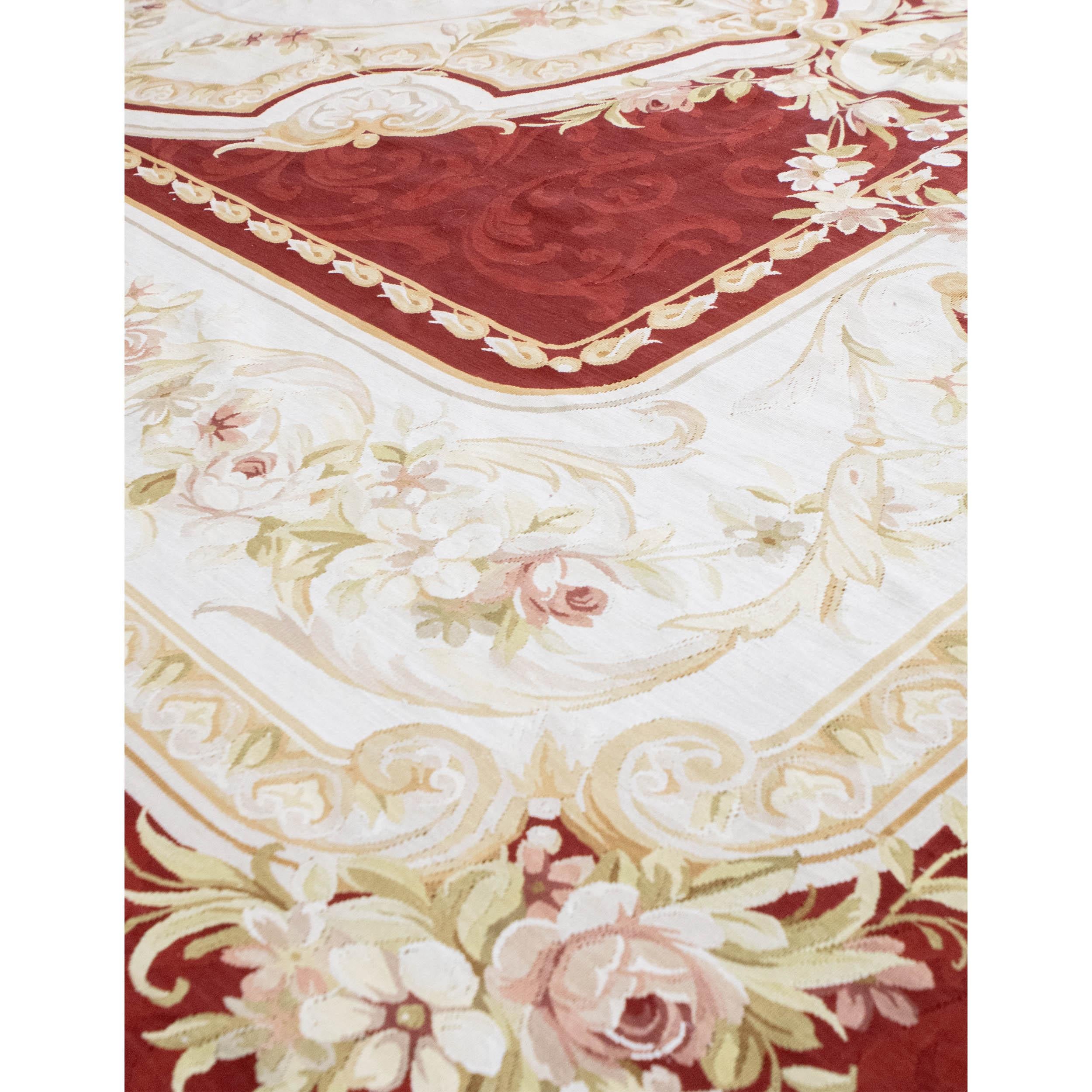 Contemporary Unique Chinese Aubusson Handwoven Luxury Silk Red / Ivory For Sale