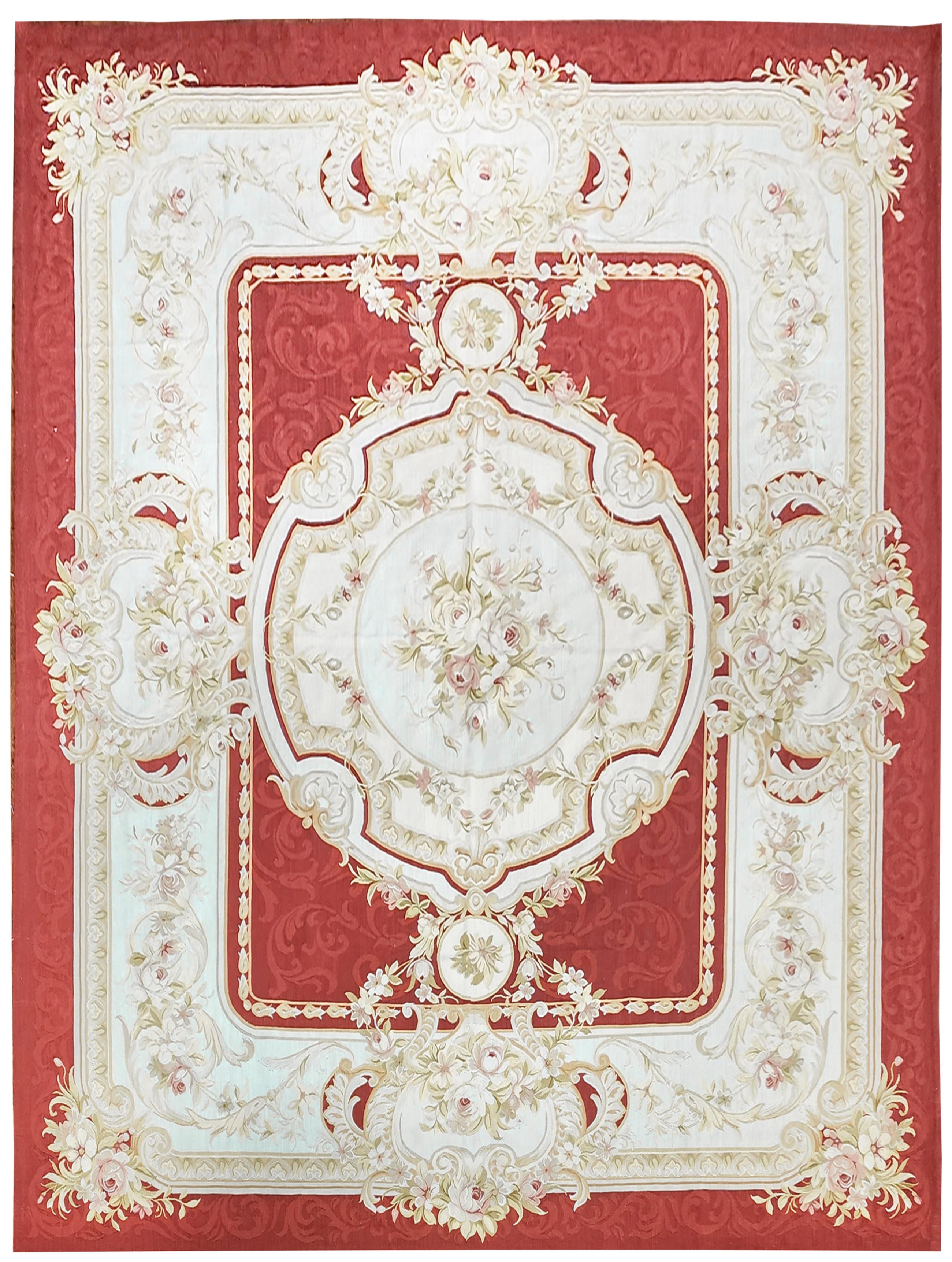 Unique Chinese Aubusson Handwoven Luxury Silk Red / Ivory For Sale 2