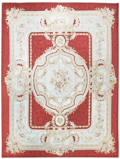 Unique Chinese Aubusson Handwoven Luxury Silk Red / Ivory
