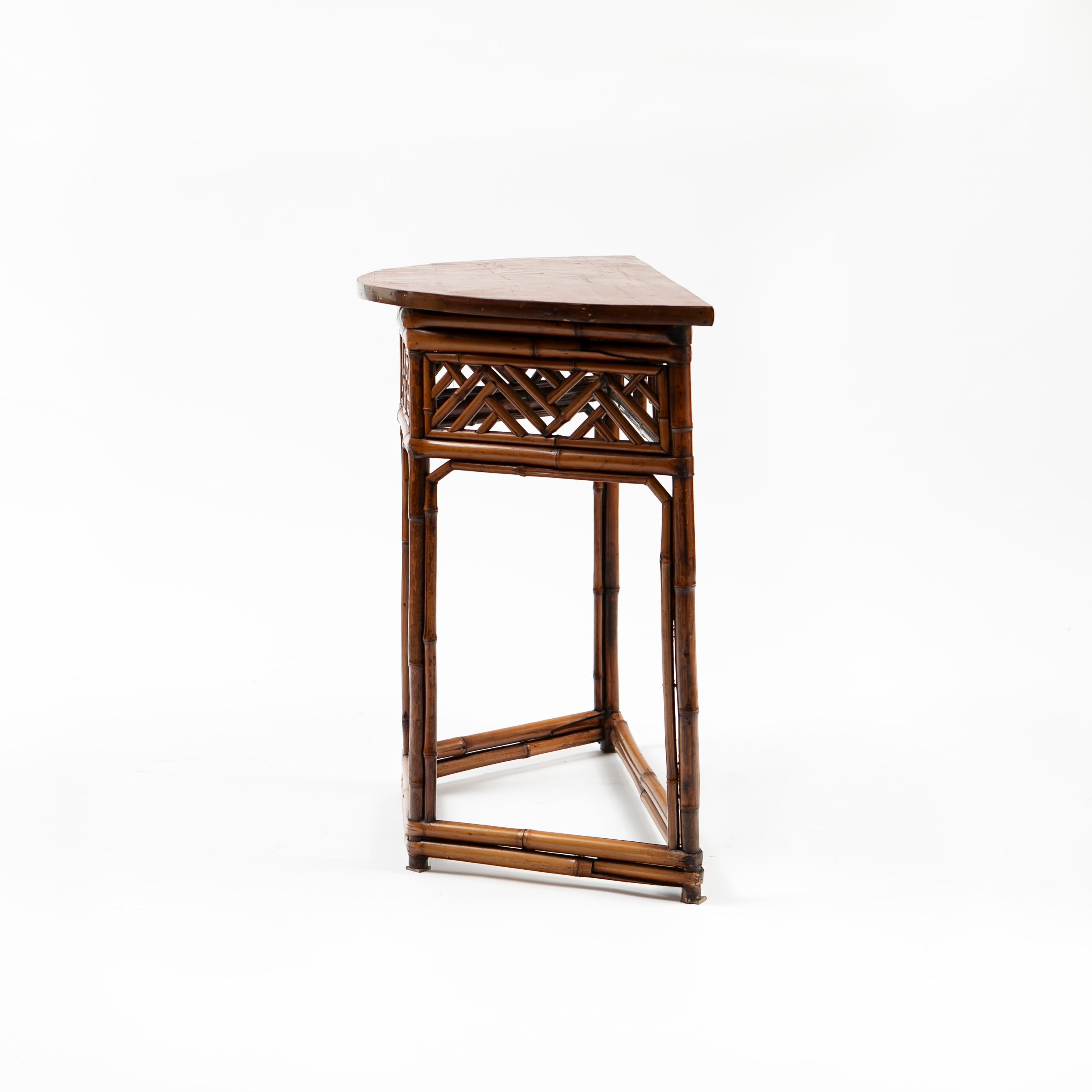 Lacquered Antique Chinese Bamboo Demilune Table For Sale