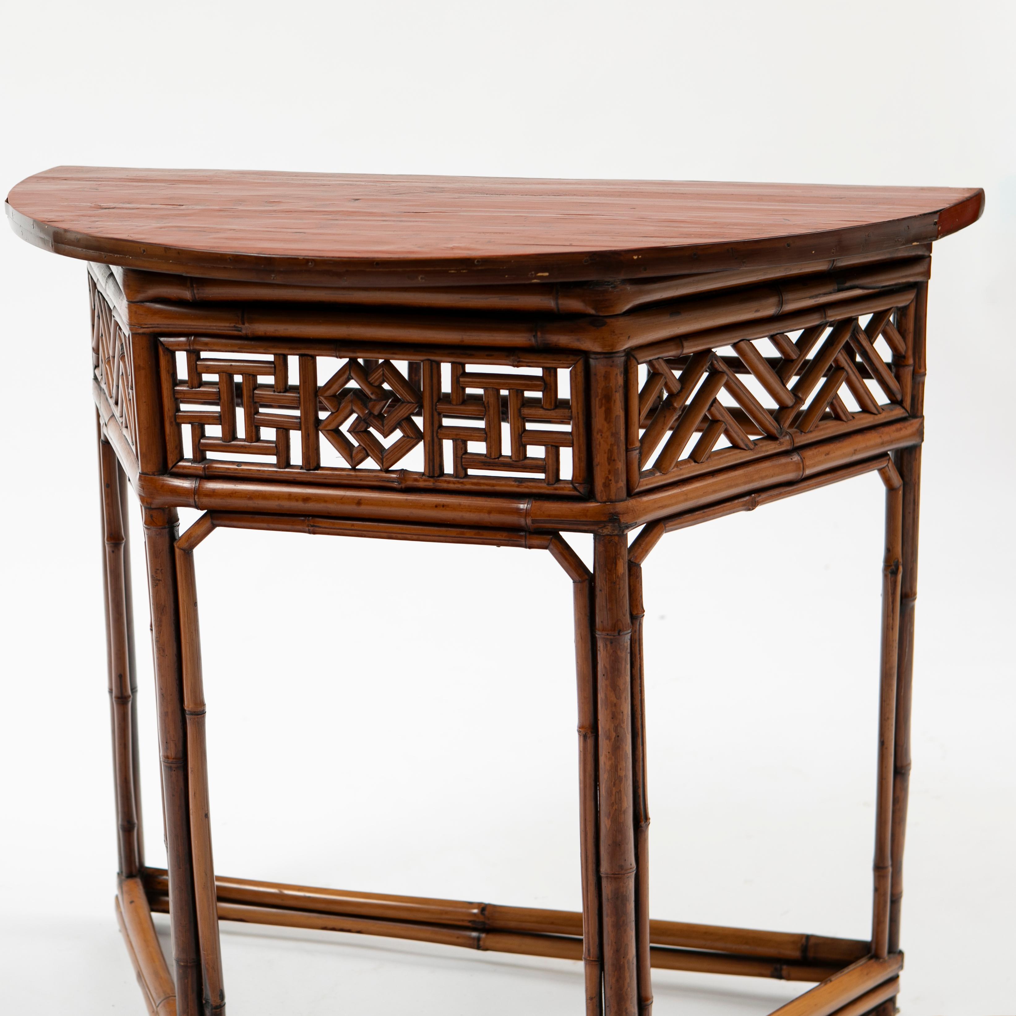 Antique Chinese Bamboo Demilune Table For Sale 1