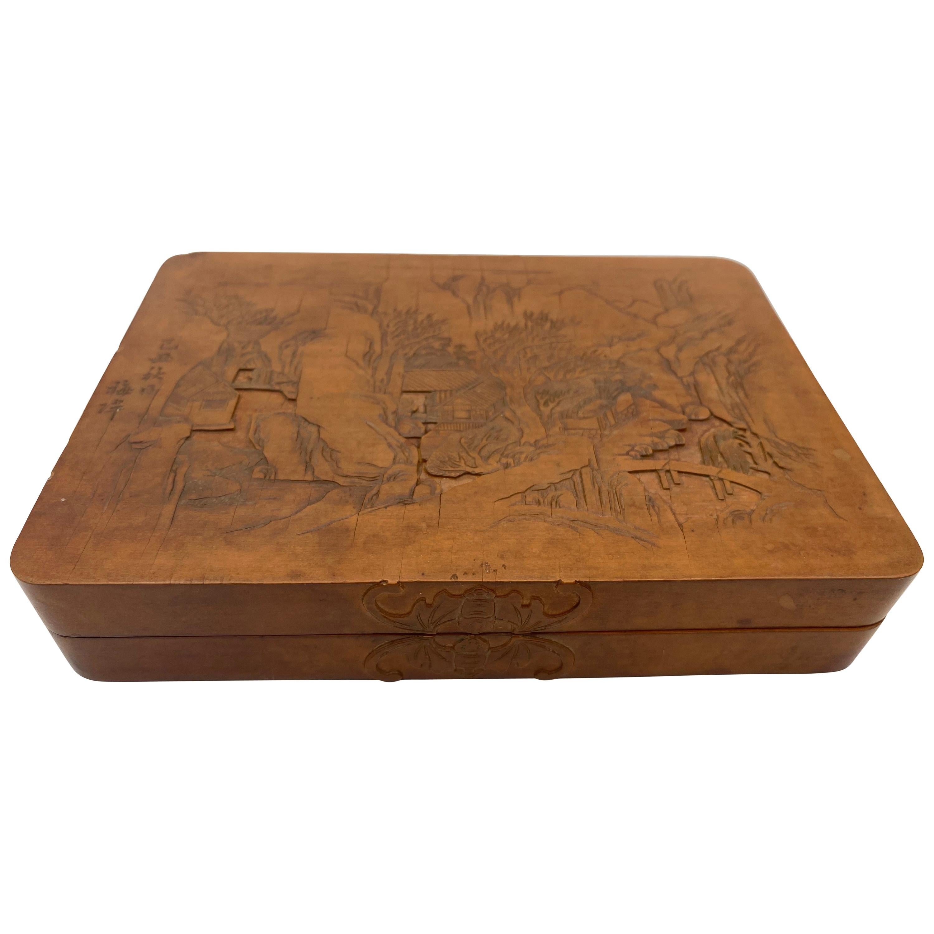 Antique Chinese Bamboo Yellow Box For Sale