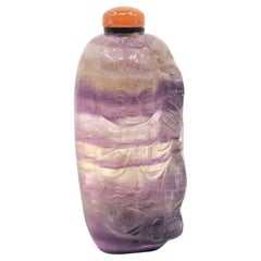 Antique Chinese Banded Amethyst Quartz Carved Boy Snuff Bottle Agate Stopper 20c