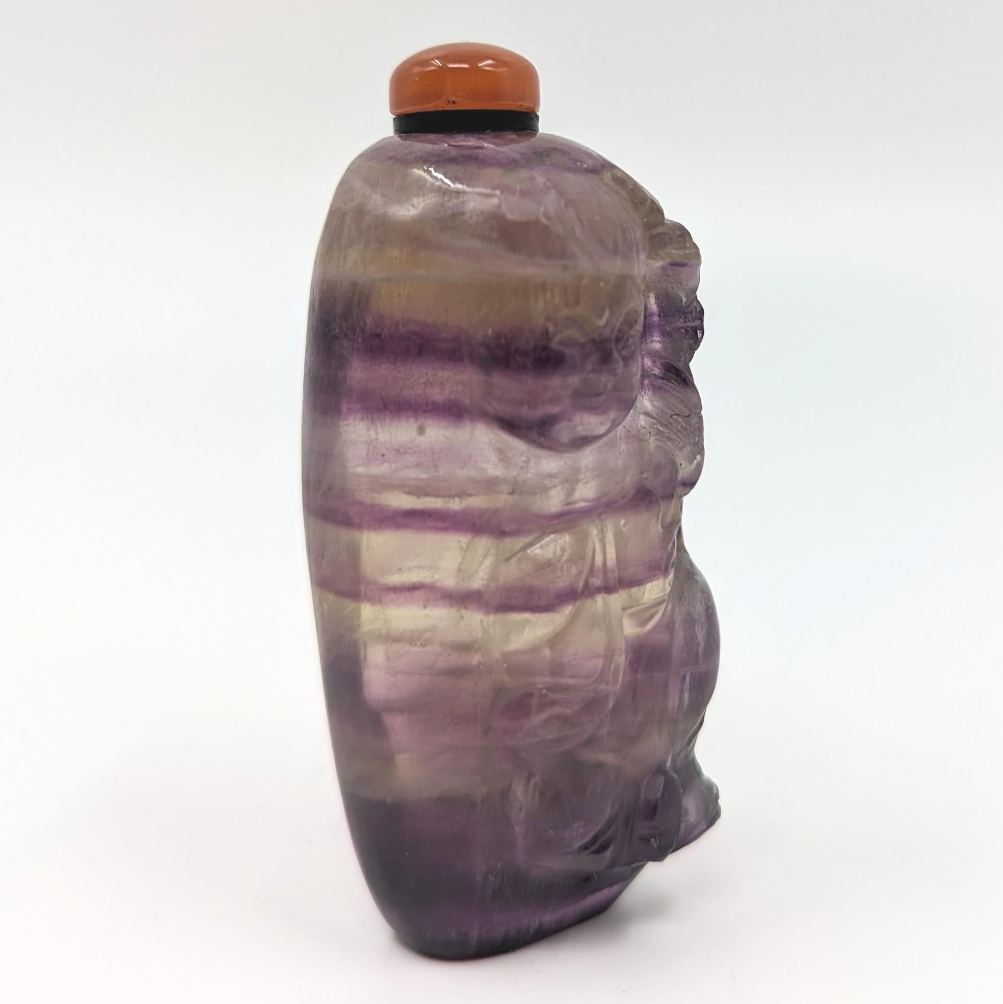 Antique Chinese Banded Amethyst Quartz Carved Boy Snuff Bottle Agate Stopper 20c 1
