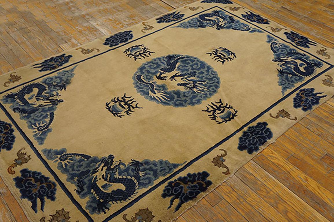 American Early 20th Century Chinese Baotou Dragon Carpet ( 3'10''x 6'2'' - 117 x 188 ) For Sale