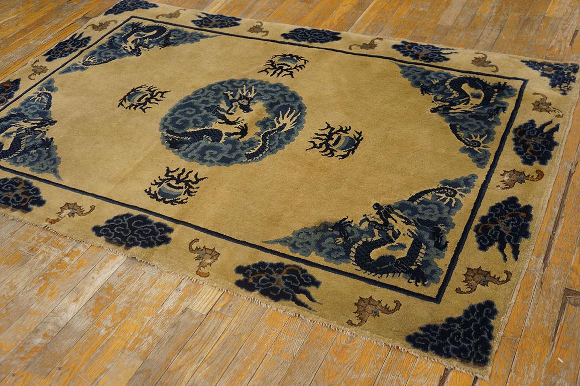 Hand-Knotted Early 20th Century Chinese Baotou Dragon Carpet ( 3'10''x 6'2'' - 117 x 188 ) For Sale