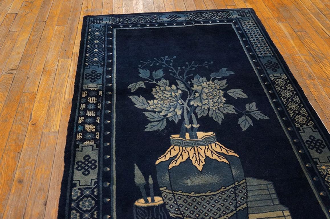 Wool Early 20th Century Chinese Baotou Scholars Carpet ( 3' x 6' - 91 x 183 ) For Sale