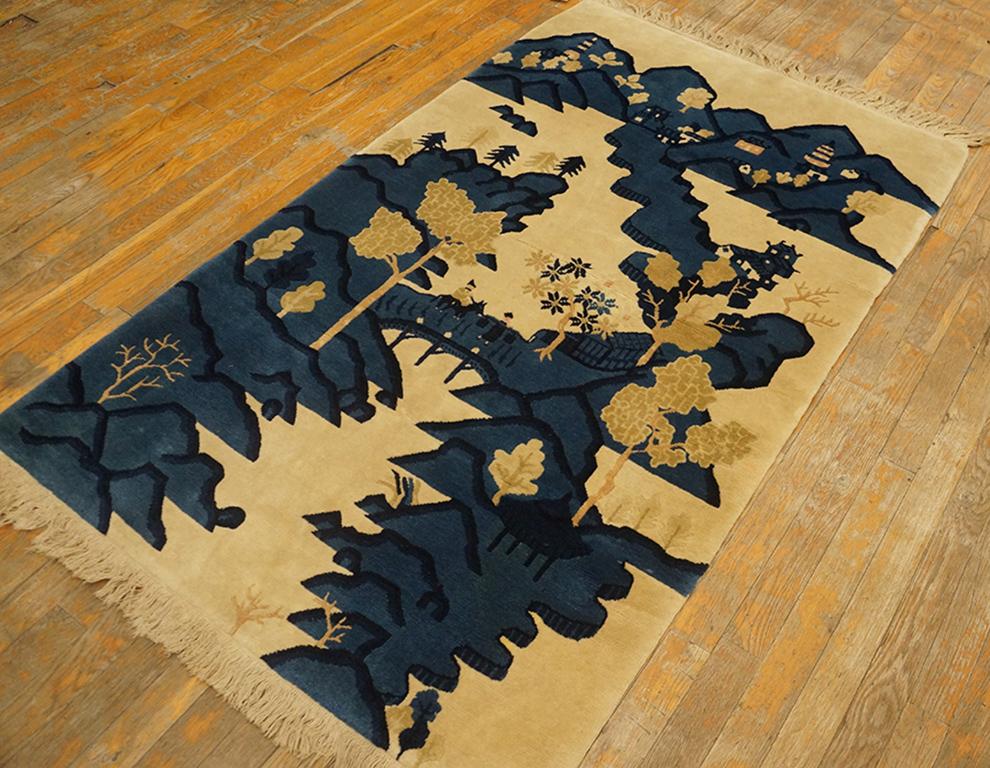 Hand-Knotted 1930s Chinese Baotou Rug ( 3'2