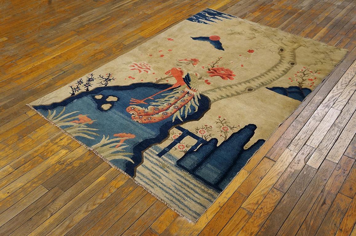 Early 20th Century 1920s Chinese Baotou Rug ( 4' x 5'9