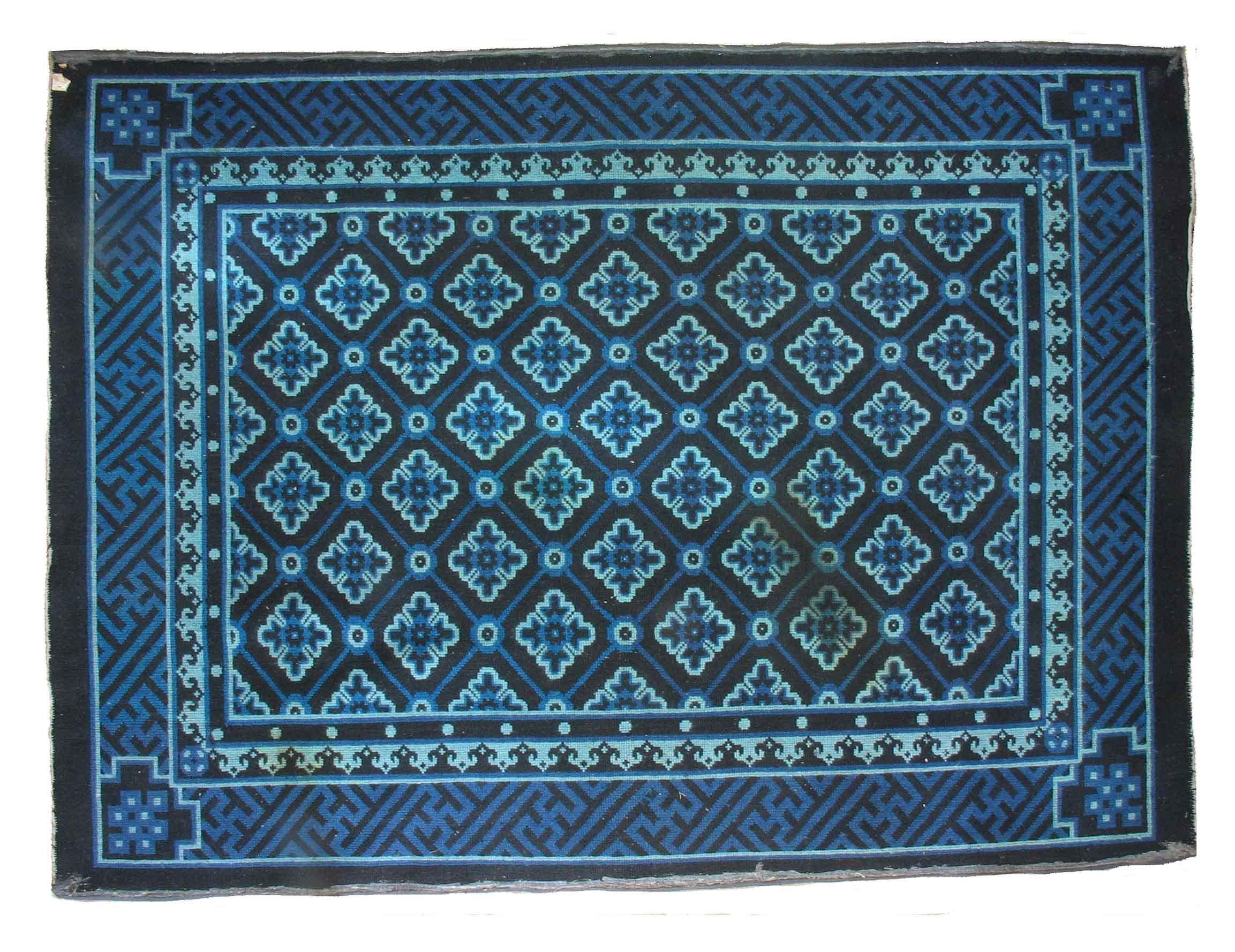 Antiker chinesischer Baotou-Indigoblau-Teppich, um 1900 (Chinesischer Export) im Angebot
