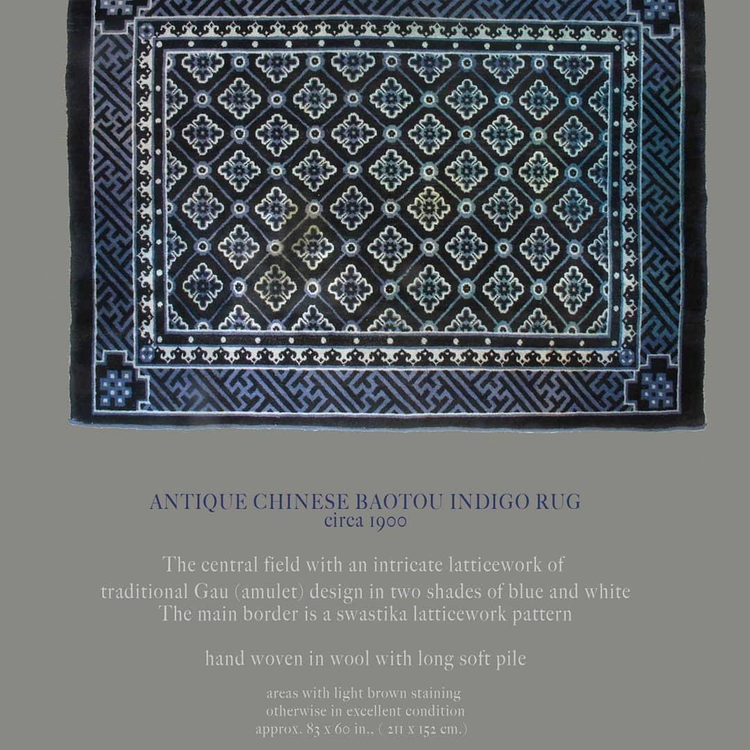 Antiker chinesischer Baotou-Indigoblau-Teppich, um 1900 (Wolle) im Angebot