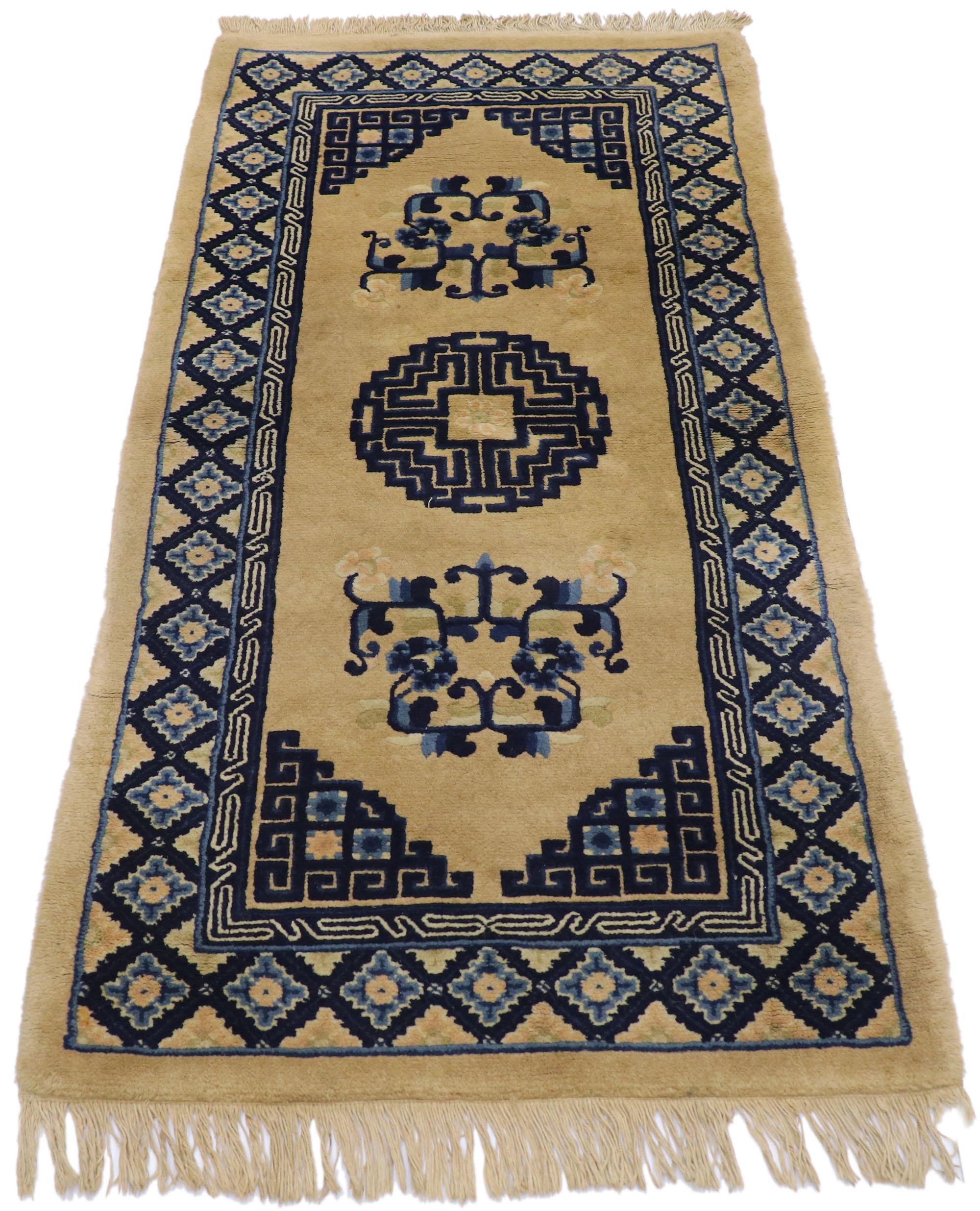 Chinoiserie Antique Chinese Baotou Rug with Art Deco Style For Sale
