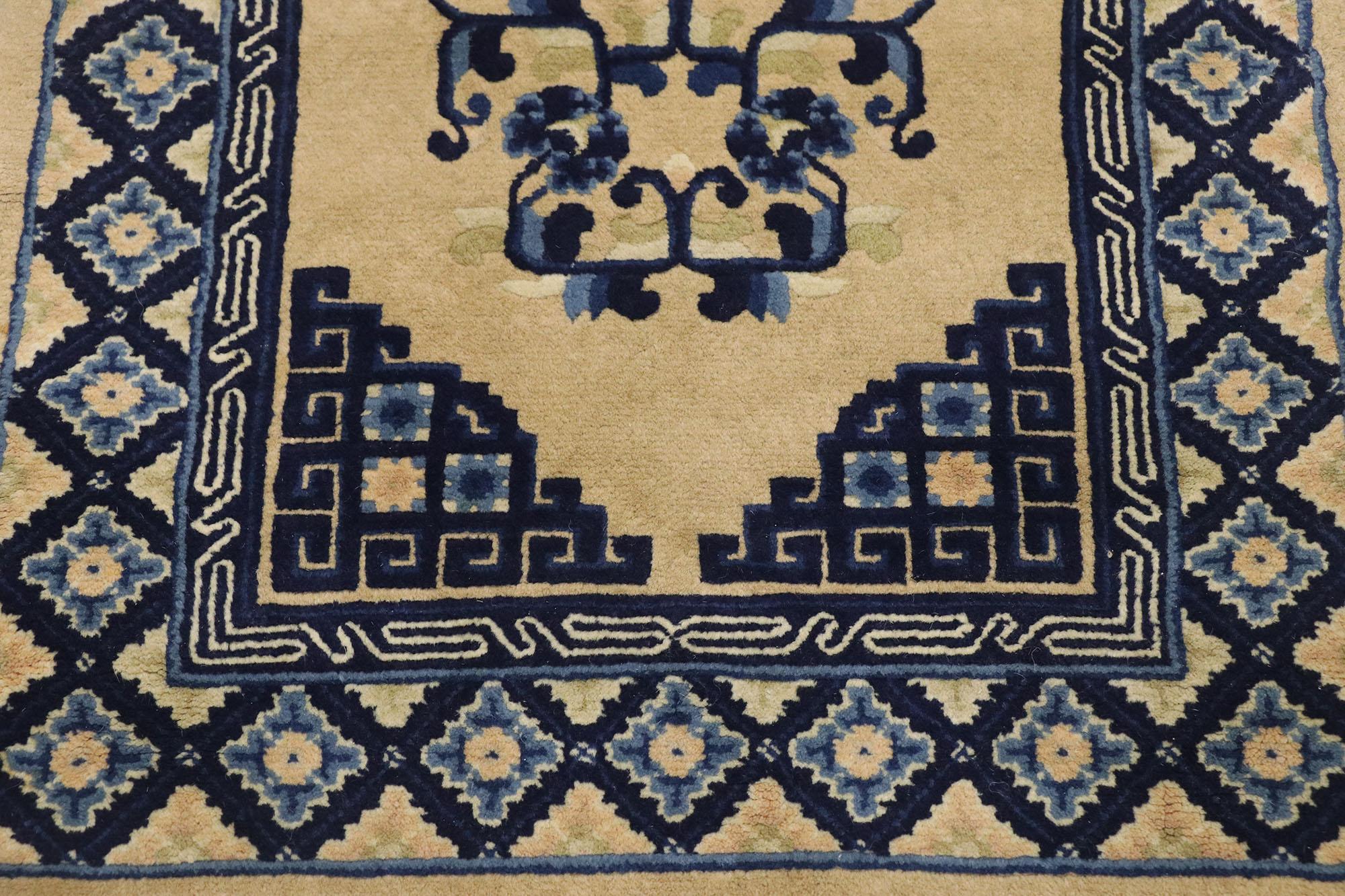 Hand-Knotted Antique Chinese Baotou Rug with Art Deco Style For Sale