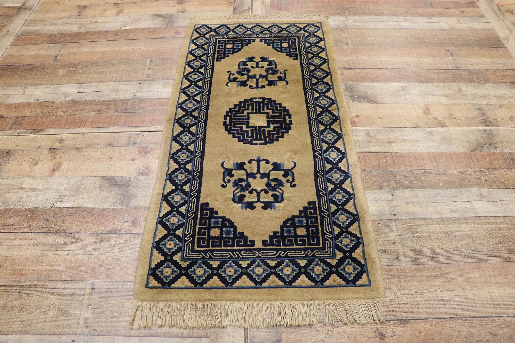 Wool Antique Chinese Baotou Rug with Art Deco Style For Sale