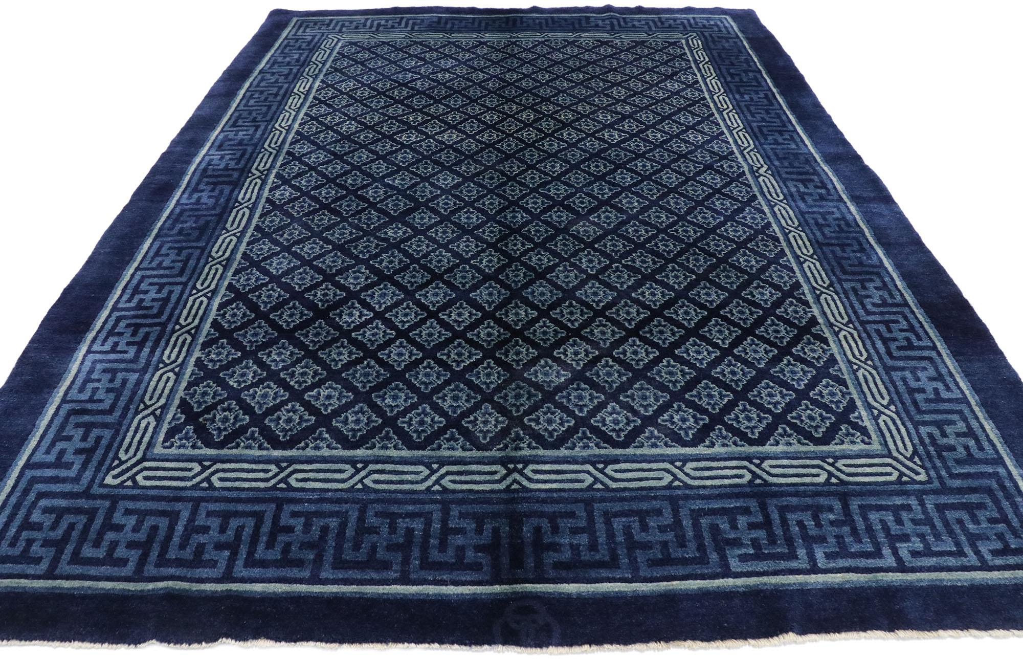 Hand-Knotted Antique Chinese Baotou Rug with Qing Dynasty Style