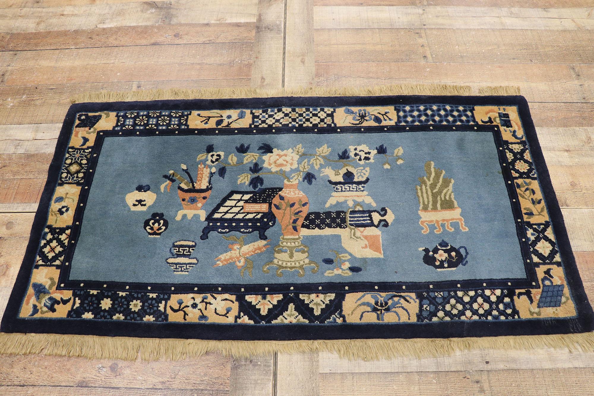 Wool Antique Chinese Baotou Scholar’s Rug with Confucian Pictorial Design For Sale