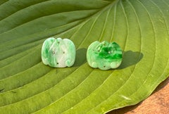 Antique Chinese Bat Carved Jade Earrings Rare Art Deco Art Nouveau Silver