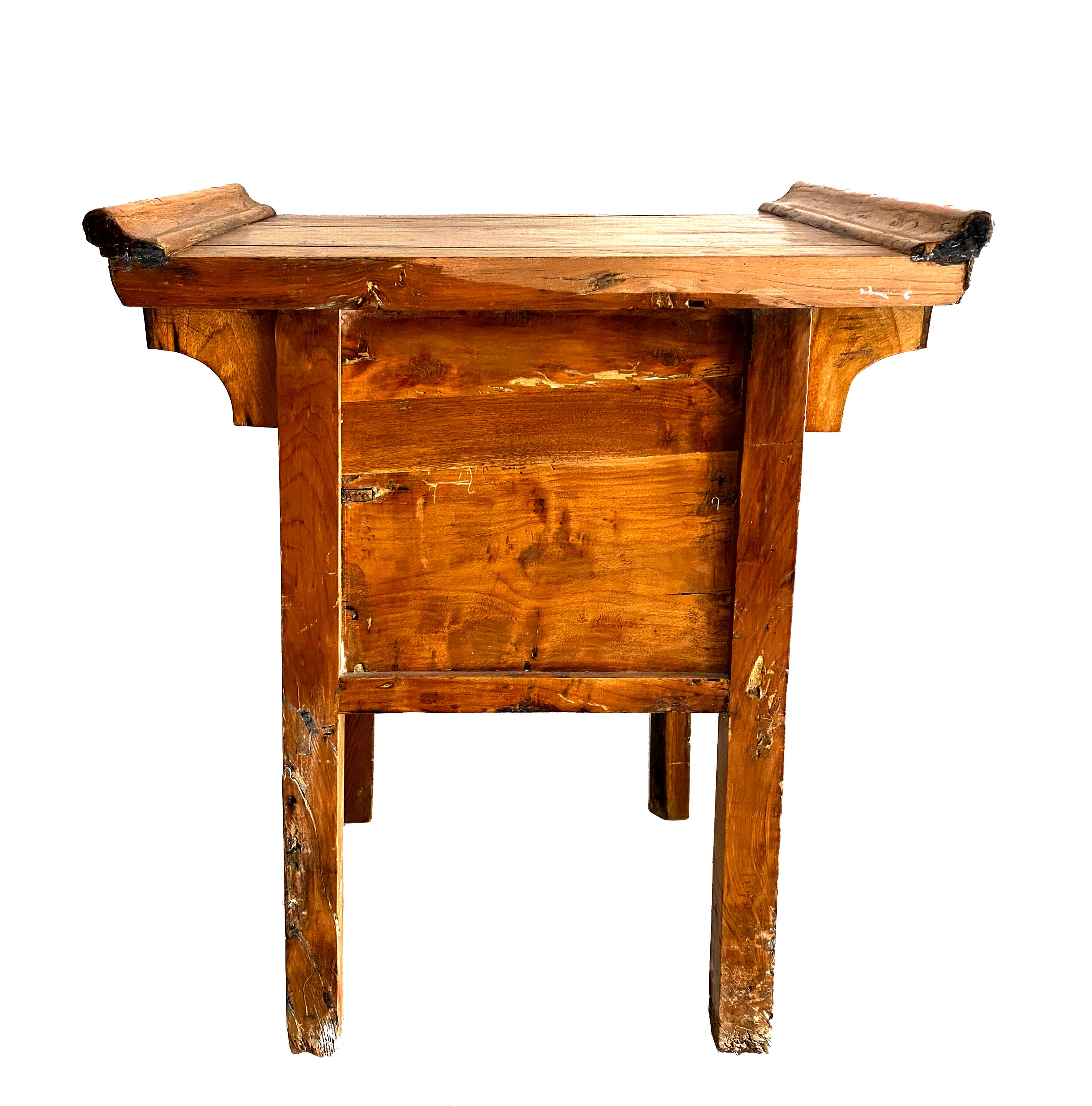 Early 20th Century Antique Chinese Beech Hardwood Single Drawer Carved Coffer Table For Sale