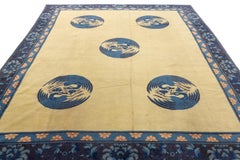 Antique Chinese Beige Field Peking Wool Rug, 1880-1900