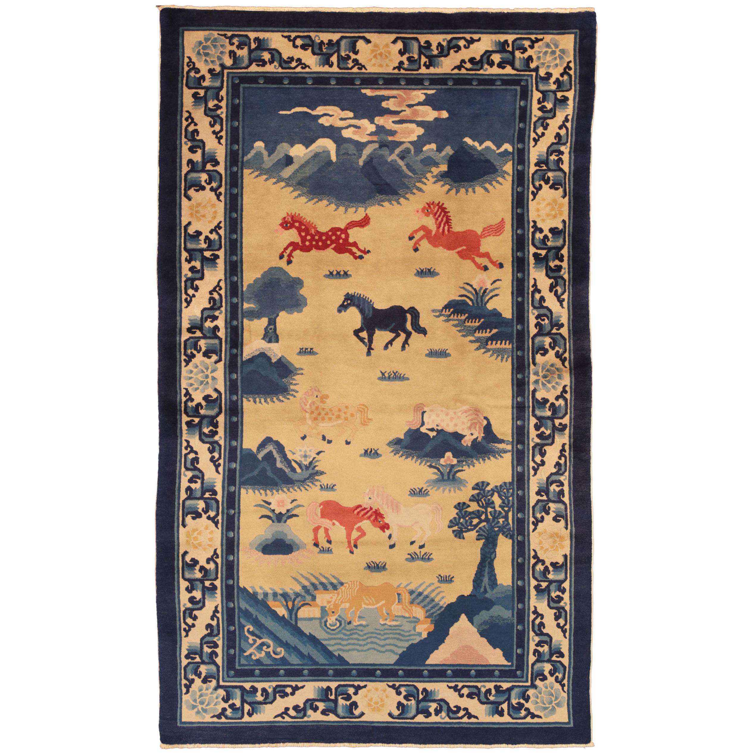 Antique Chinese Beige Wool Peking Rug, ca. 1900