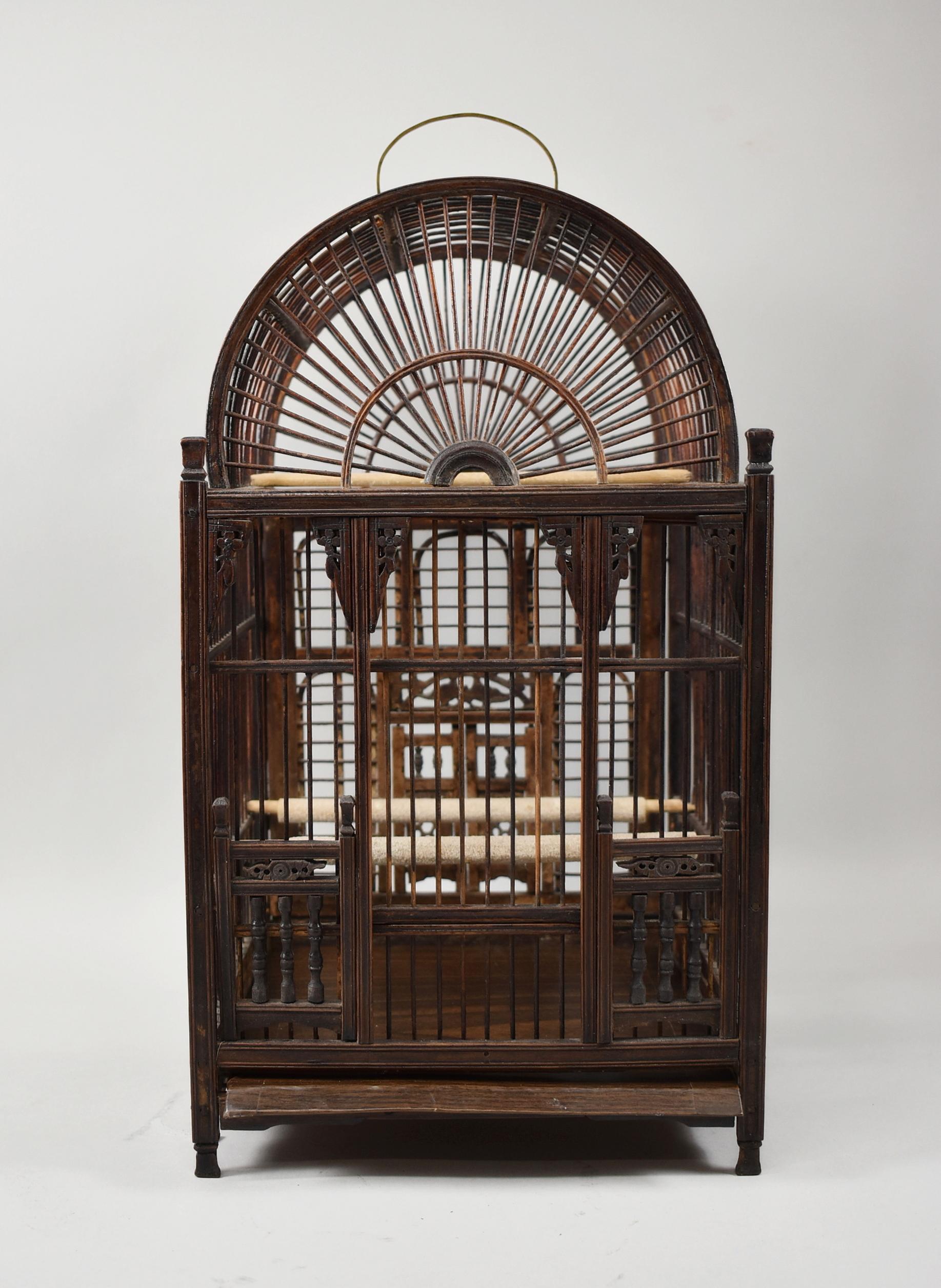 Hand-Carved Antique Chinese Bird Cage, Sandlewood, circa 1800, Hand Carved
