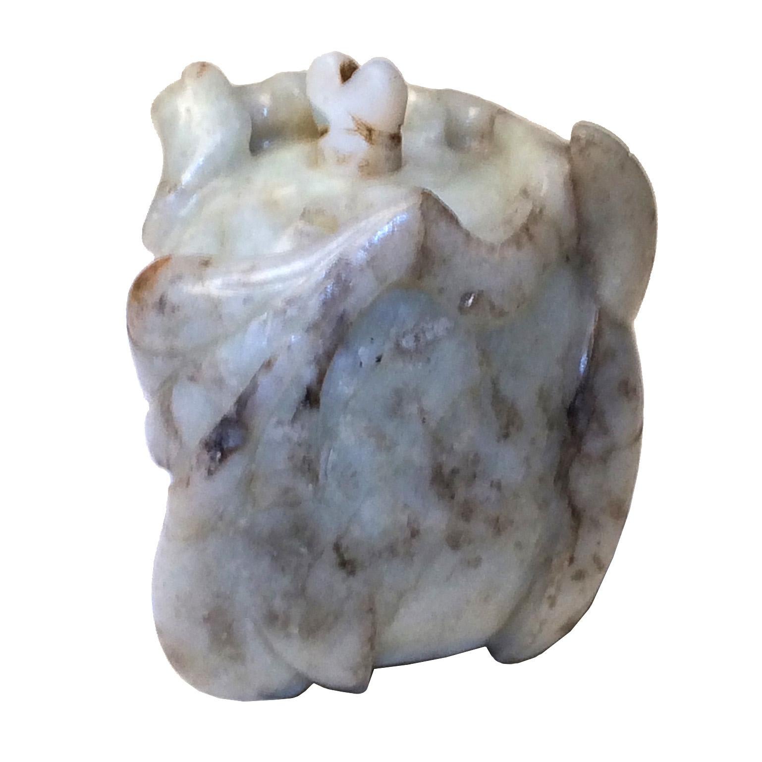 Carved Antique Chinese Black-and-White Jade Pebble Snuff Bottle For Sale