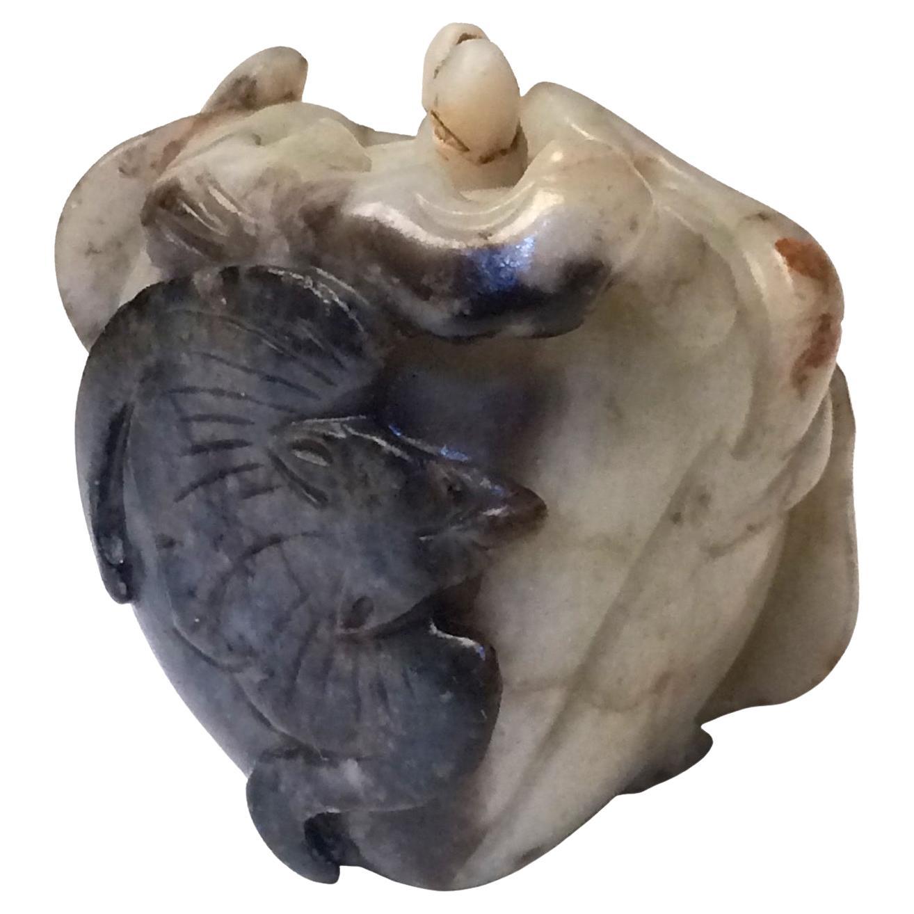 Antique Chinese Black-and-White Jade Pebble Snuff Bottle