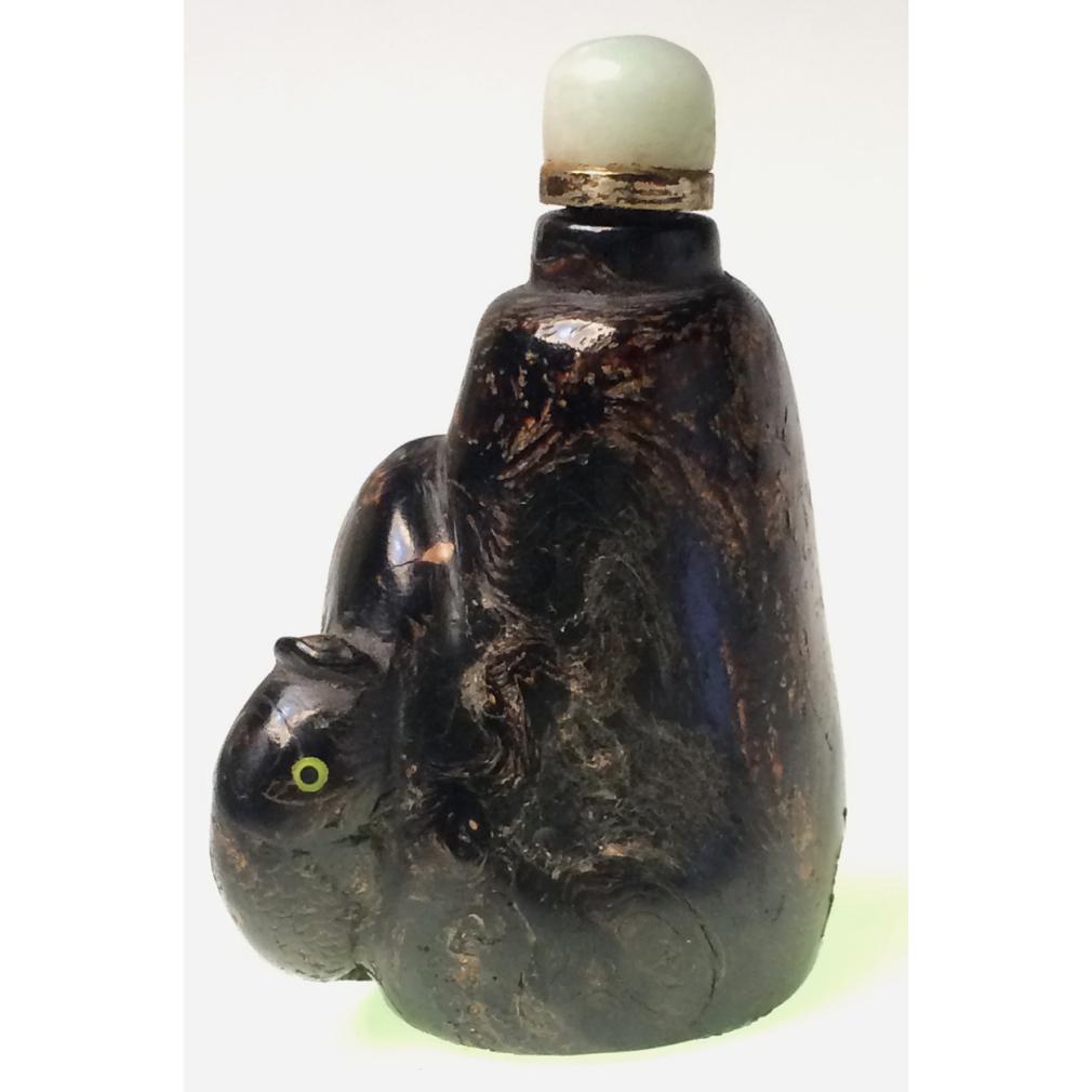 Carved Antique Chinese Black Coral “sea pine” Snuff Bottle For Sale