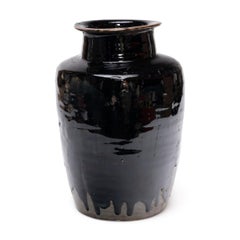 Antique Chinese Black Drip Glaze Vinegar Jar, Early 20th Century