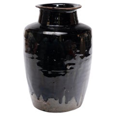 Antique Chinese Black Drip Glaze Vinegar Jar, Early 20th Century