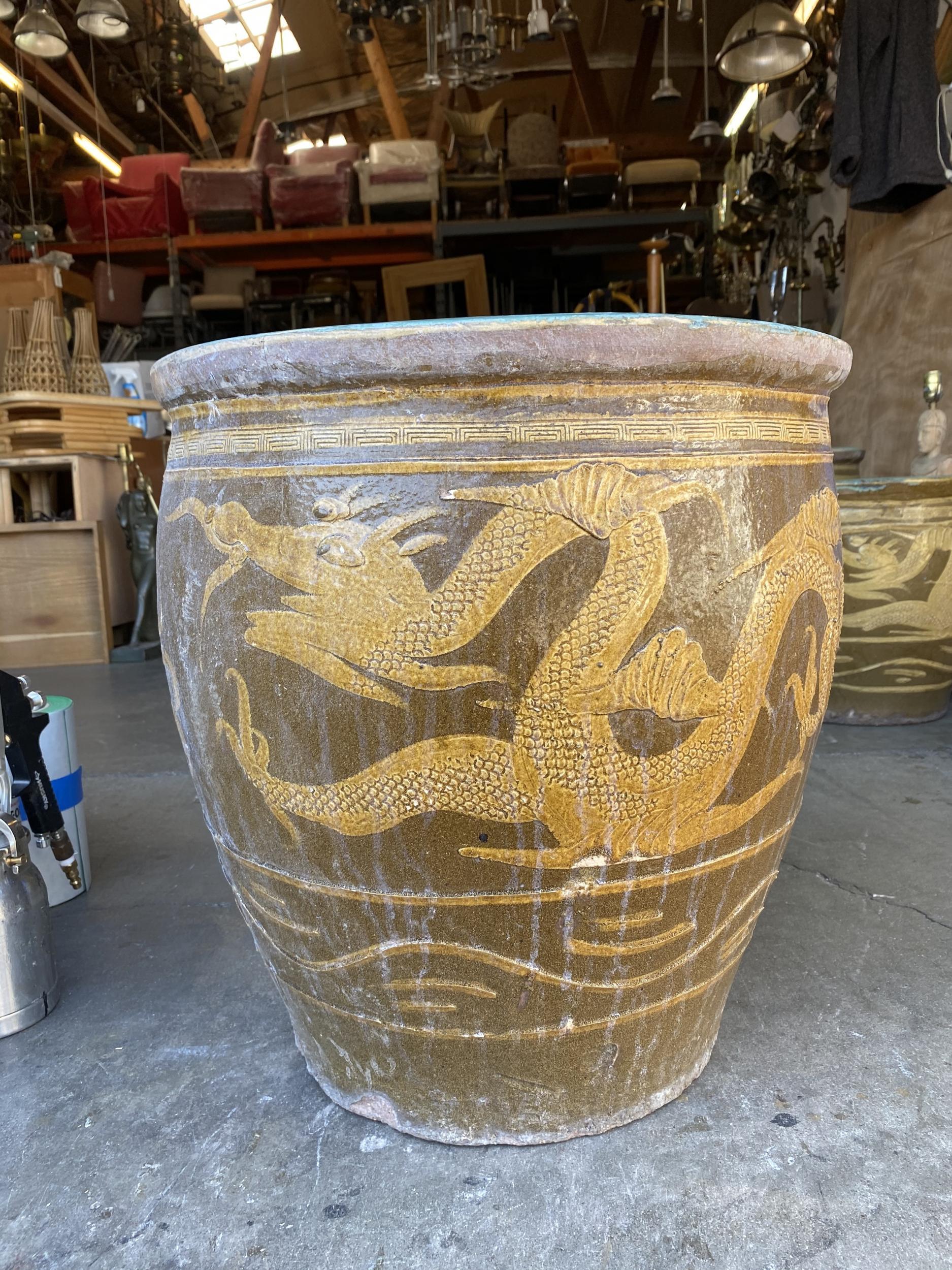 Antique Chinese Black Egg Art Pottery Holder Planter For Sale at