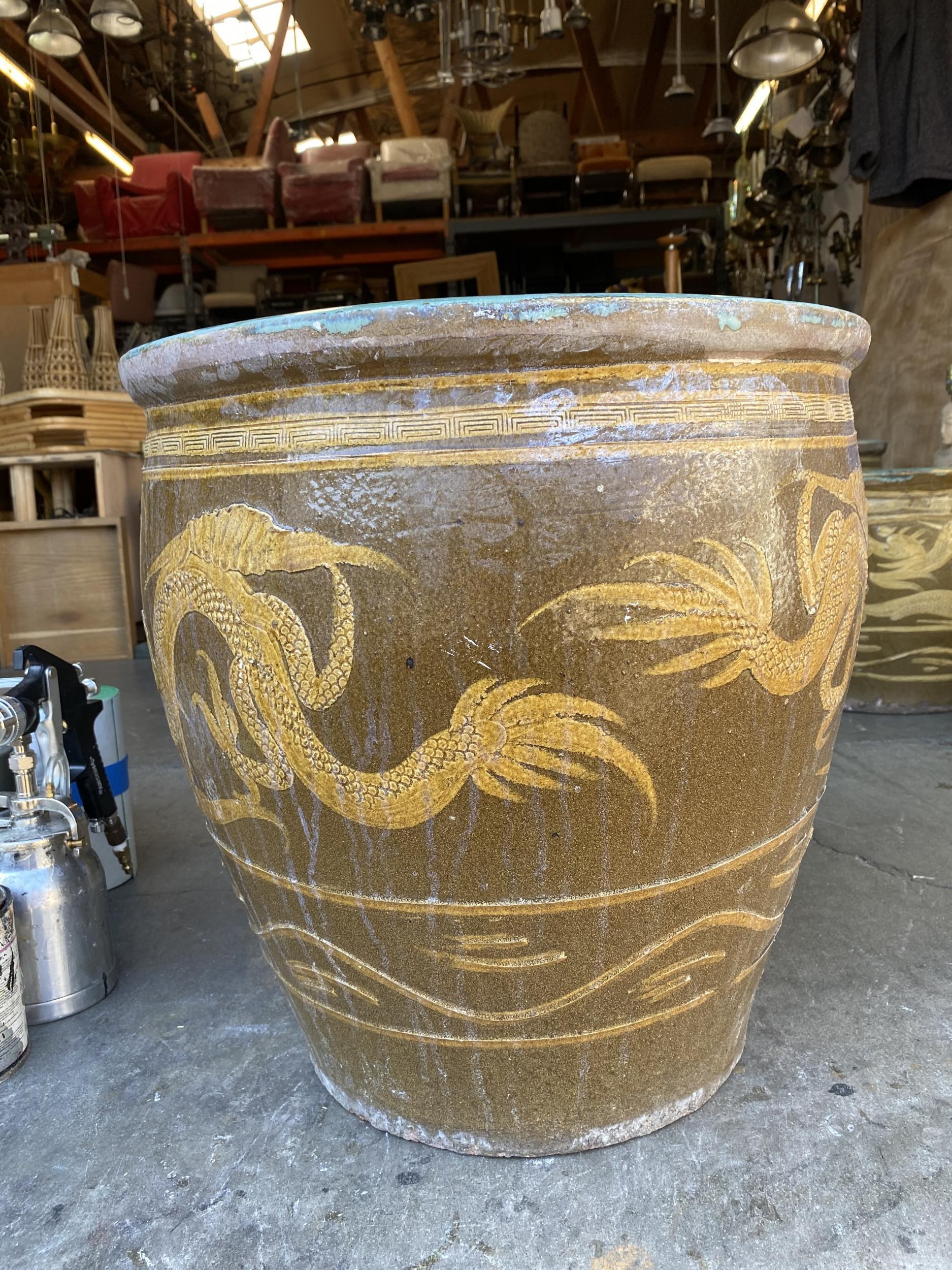 Antique Chinese Black Egg Art Pottery Holder Planter For Sale at