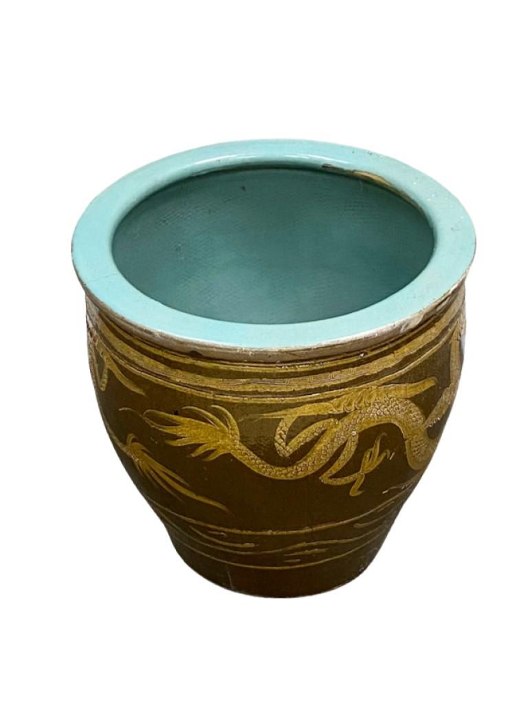 19th Century Antique Chinese Black Egg Art Pottery Holder Planter