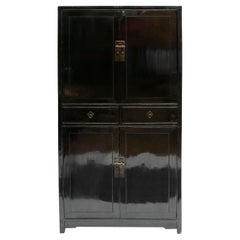 Antique Chinese Black Lacquer Art Deco Cabinet