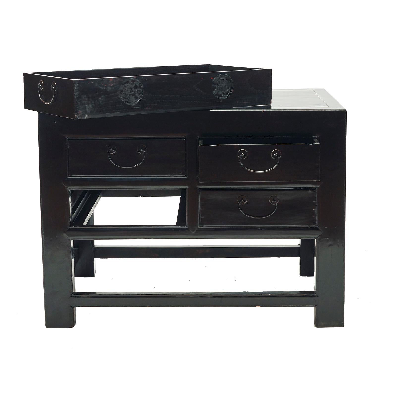 Chinese Black Lacquer Freestanding Art Deco Center Table For Sale