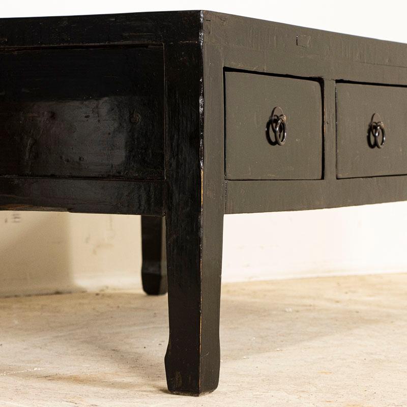 Antique Chinese Black Lacquer Coffee Table with 3 Drawers 5