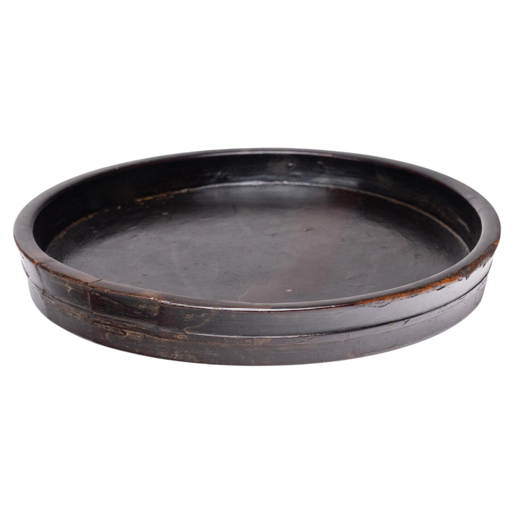 Antique Chinese Black Lacquer Eclipse Tray, 19th Century