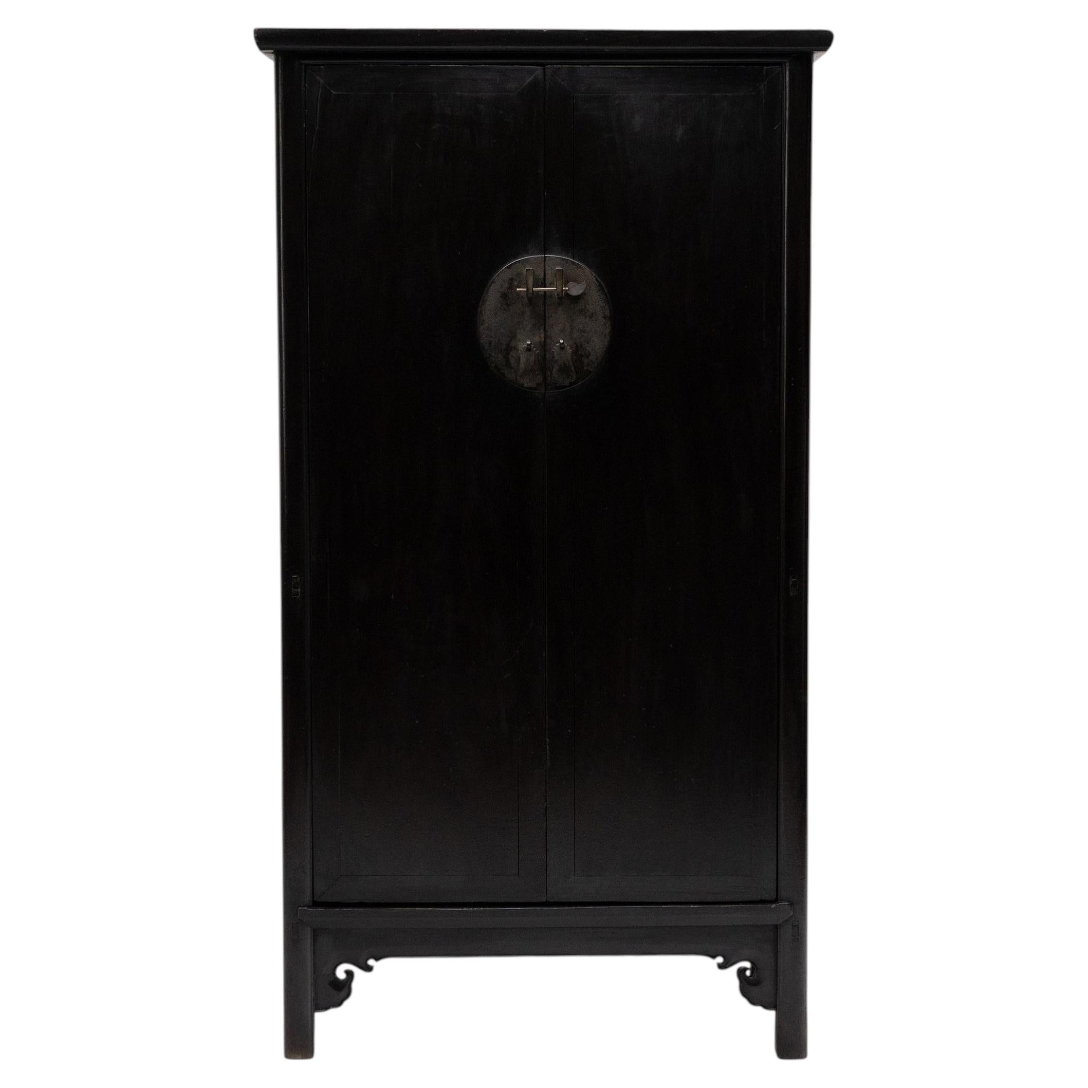 Antique Chinese Black Lacquer Noodle Cabinet, 19th Century For Sale