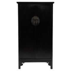 Antique Chinese Black Lacquer Noodle Cabinet, 19th Century