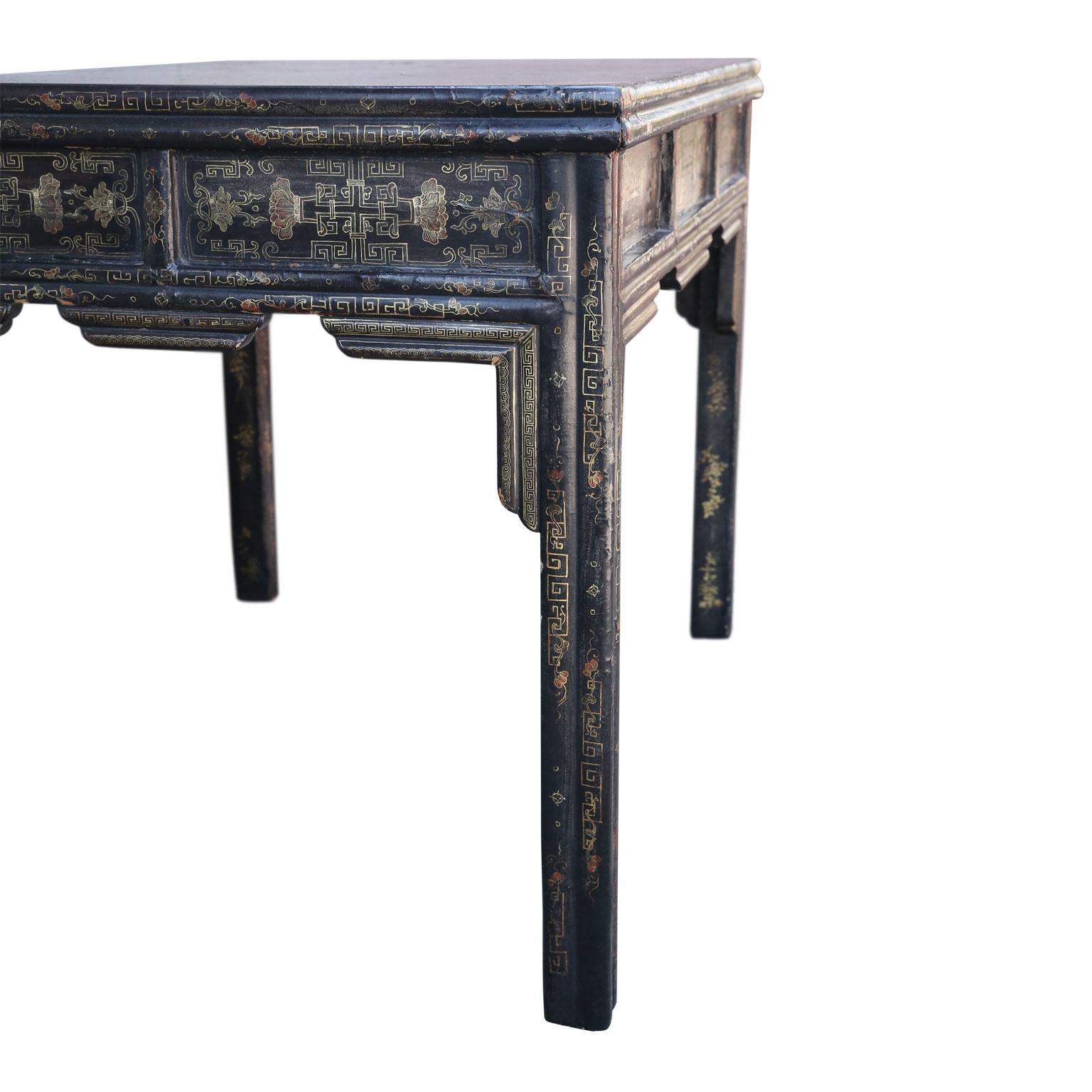 Hand-Carved Antique Chinese Black Lacquer Table