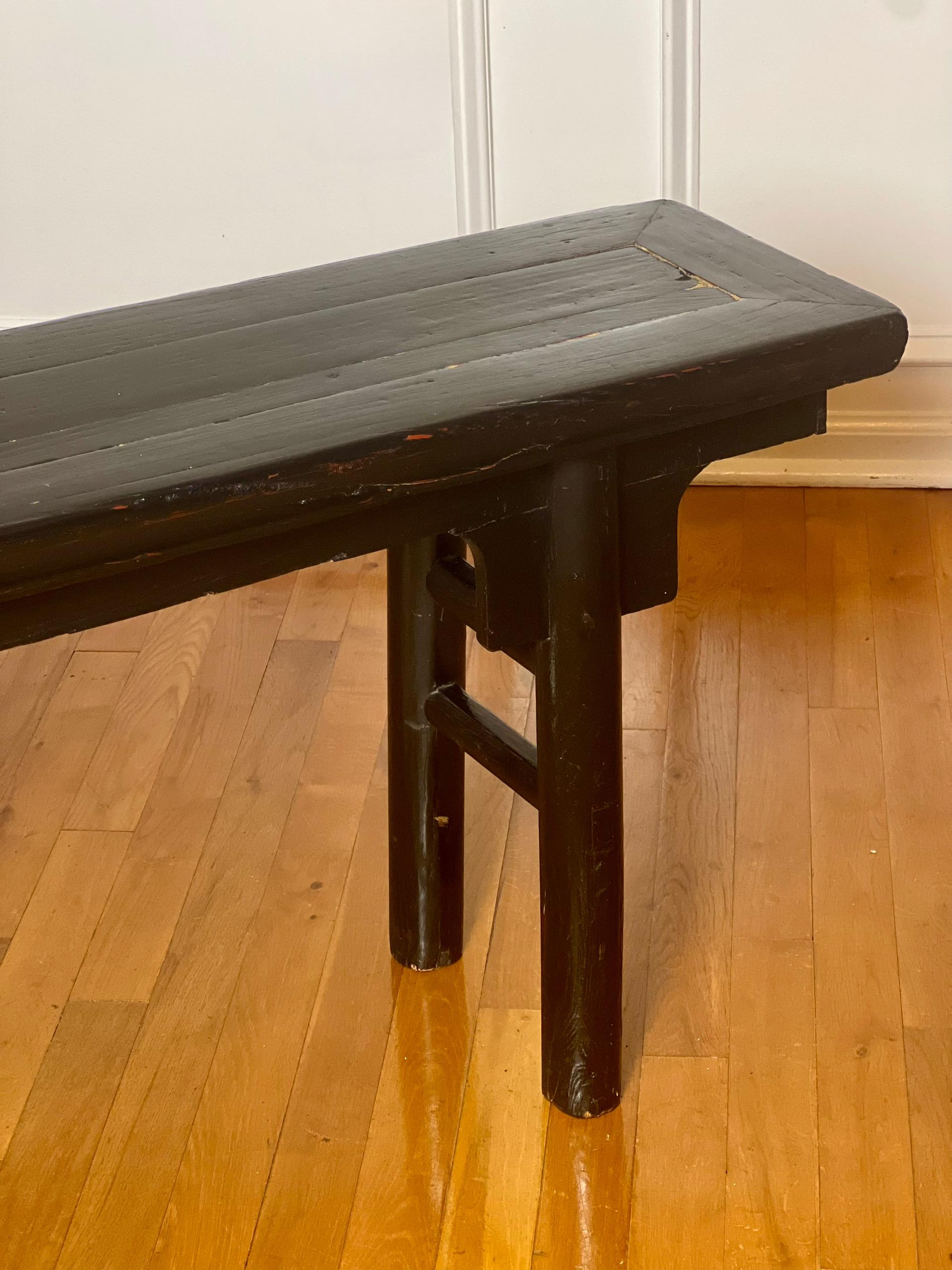 Antique Chinese Black Lacquered Bench 6