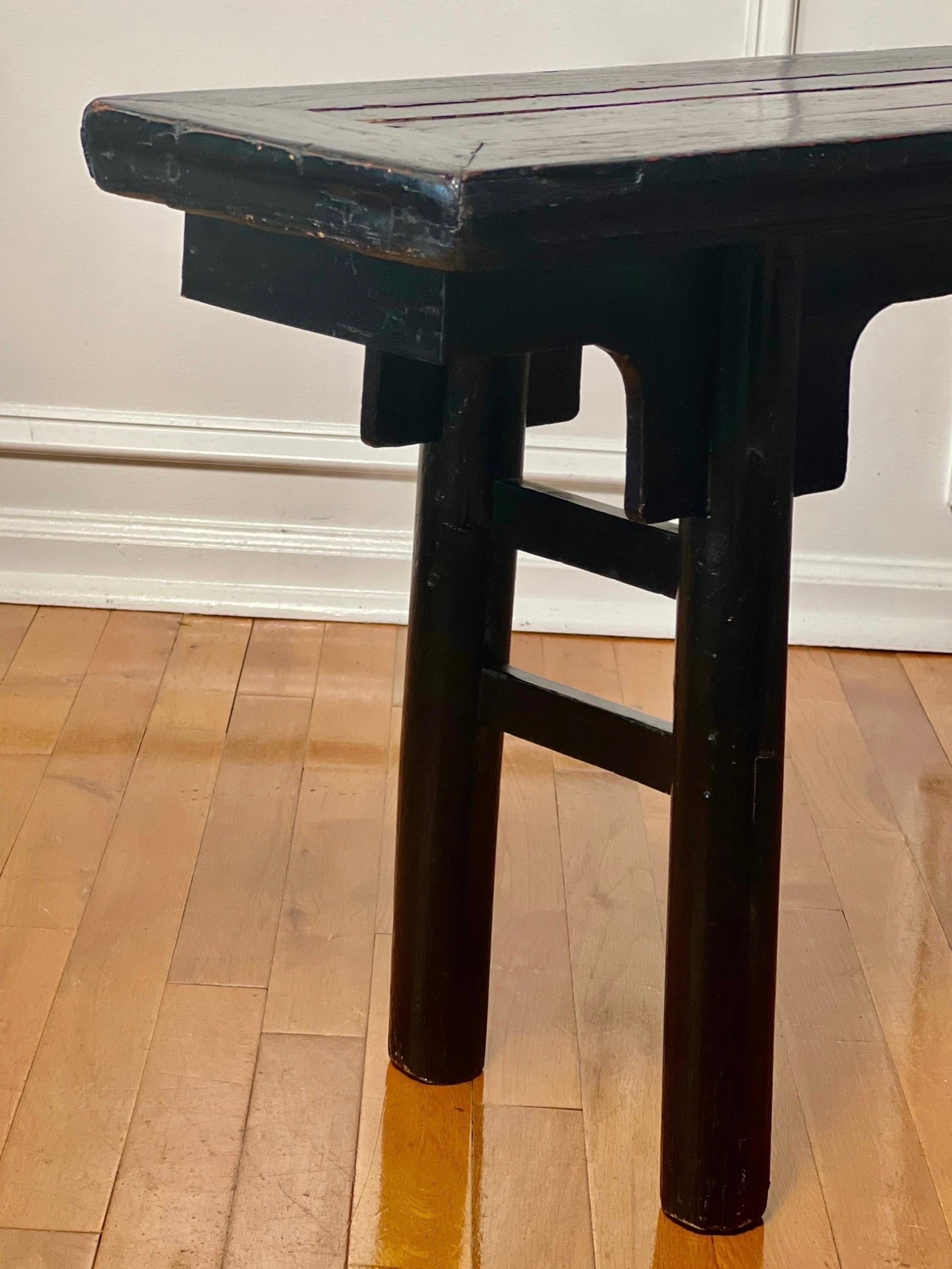 Antique Chinese Black Lacquered Bench 7