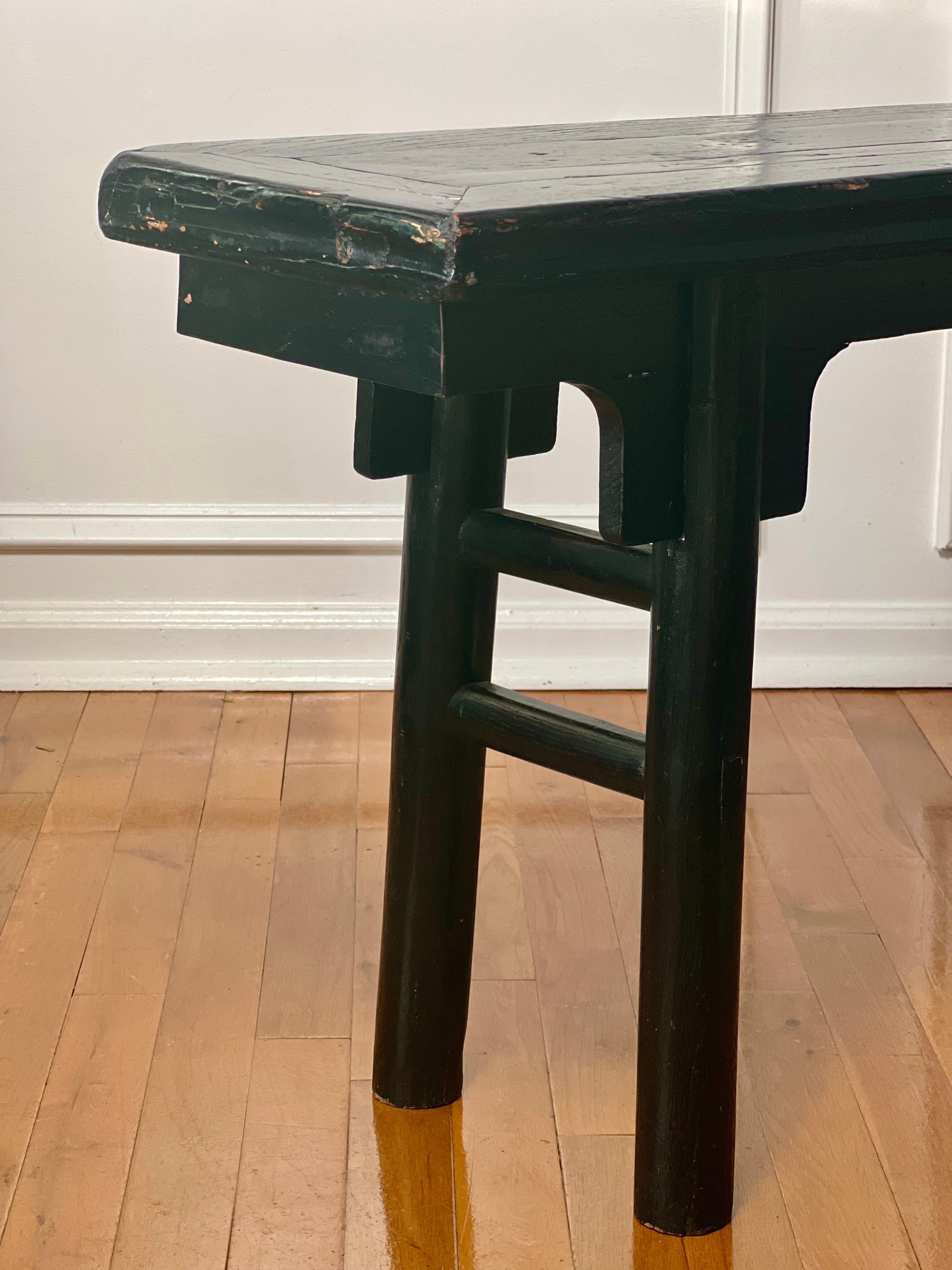 Antique Chinese Black Lacquered Bench 8