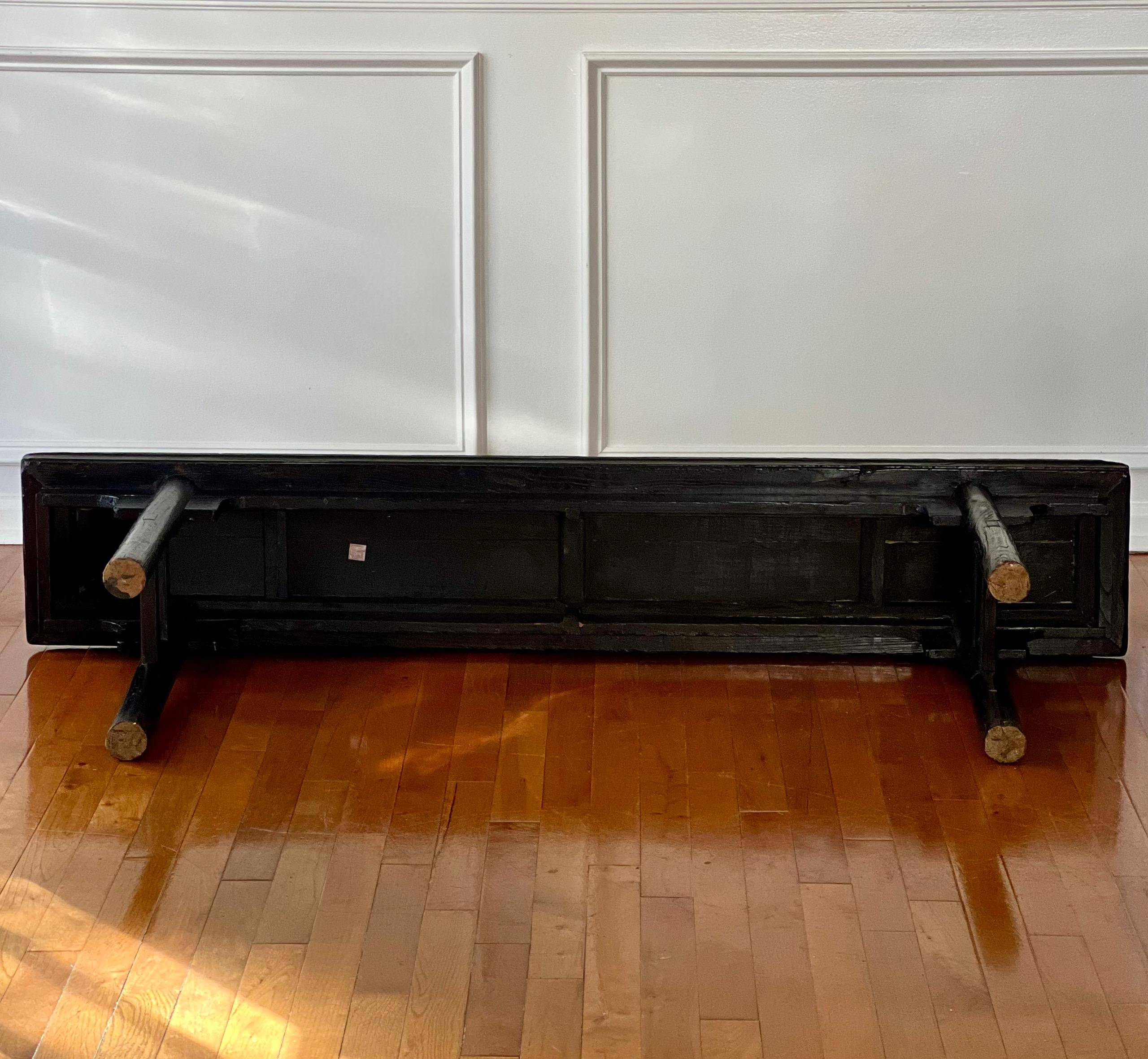 Antique Chinese Black Lacquered Bench 10