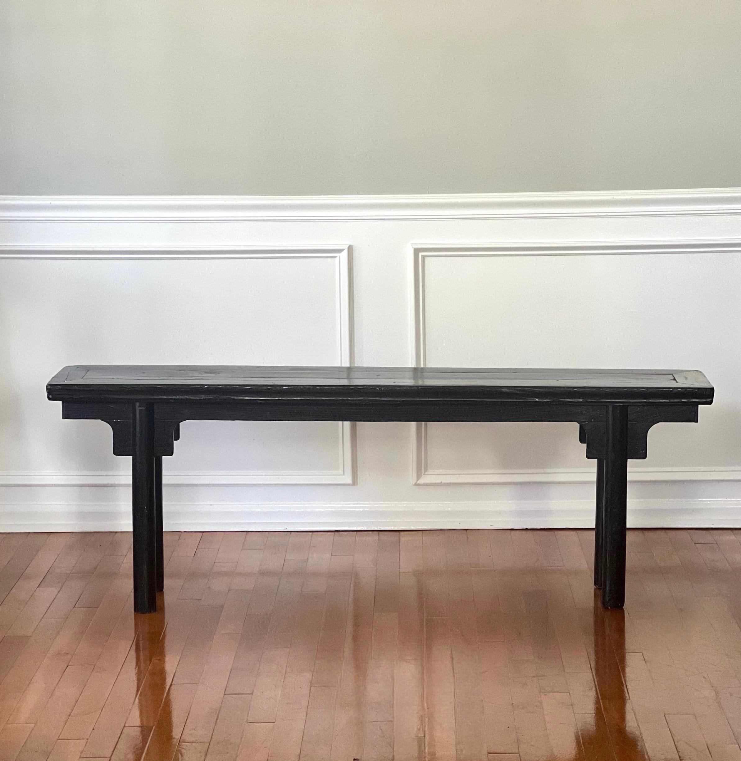 Antique Chinese Black Lacquered Bench 11